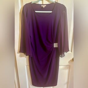 DB Studio Purple Party Dress Sheer Sleeves Rhinestone Accent Size 10